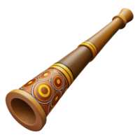 gorgeous unforgettable Didgeridoo with natural woofinish, painteaboriginal designs, soft lighting, side view, isolateon transparent background,high-resolution product photography png