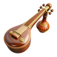 vibrant abstract Sitar with carvewooden body, multiple strings, angourresonators, studio lighting, front view, isolateon transparent background,high-resolution product photography 4K png