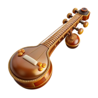 glorious harmonious art deco Sitar with carvewooden body, multiple strings, angourresonators, studio lighting, front view, isolateon transparent background,high-resolution product photography crisp png