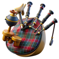 enchanting elegant Set of bagpipes with tartan bag, chanter, andrones, soft lighting, isolateon transparent background,high-resolution product photography genuine png
