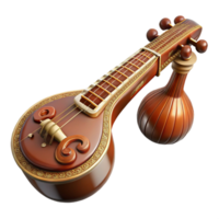 memorable minimalist Sitar with carvewooden body, multiple strings, angourresonators, studio lighting, front view, isolateon transparent background,high-resolution product photography refined png