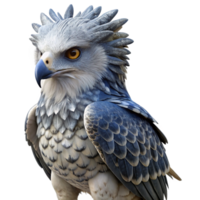 energetic vibrant Harpy eagle, powerful talons, intense glare, detailefeather patterns, studio lighting, front view, isolateon transparent background,high-resolution product photography genuine png