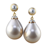 majestic calm traditional Pair of pearl drop earrings with diamonaccents, glossy finish, studio lighting, front view, isolateon transparent background,high-resolution product photography precision png