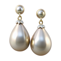 serene impressionist Pair of pearl drop earrings with diamonaccents, glossy finish, studio lighting, front view, isolateon transparent background,high-resolution product photography exclusive png