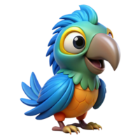 majestic impressionist Cartoon parrot with exaggeratefeatures, bright plumage, simple shading, front view, with transparent background,high-resolution product photography 4K png