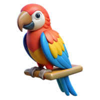 passionate pristine Cartoon macaw percheon an invisible perch, vibrant colours, flat shading, side view, with transparent background,high-resolution product photography gallery standard png