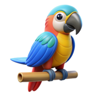 rare futuristic Cartoon macaw percheon an invisible perch, vibrant colours, flat shading, side view, with transparent background,high-resolution product photography studio quality png