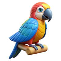 dazzling unparalleleCartoon macaw percheon an invisible perch, vibrant colours, flat shading, side view, with transparent background,high-resolution product photography png