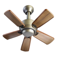 mesmerizing signature Ceiling fan, brushenickel finish, wooden blades, studio lighting, bottom view, isolateon transparent background,high-resolution product photography png