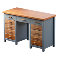 glorious distinguisheDesk with oak wootop, metal drawers, modern design, soft lighting, front view, style studio photography, isolateon transparent background,high-resolution product photography png