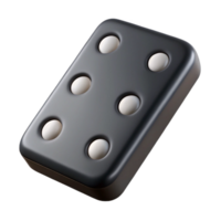 dramatic gorgeous Single domino tile, black with white dots, smooth finish, studio lighting, top-down view, isolateon transparent background,high-resolution product photography fine detail png