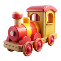 radiant unforgettable Children's wooden train, brightly painted, connectecarriages, studio lighting, side view, isolateon transparent background,high-resolution product photography png
