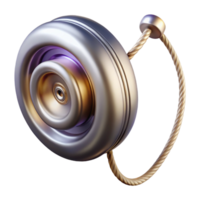 magnificent acclaimeYo-yo, metallic finish, string attached, studio lighting, mid-spin blur, isolateon transparent background,high-resolution product photography png