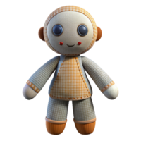 sought-after futuristic Rag doll, stitchefeatures, patternefabric, soft lighting, front view, isolateon transparent background,high-resolution product photography ultra HD png