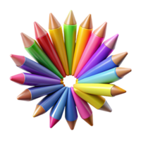 signature abstract Set of colorepencils, sharpenetips, arrangein a fan shape, studio lighting, top-down view, isolateon transparent background,high-resolution product photography handcrafted png