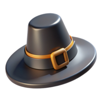 stunning covetePilgrim hat with buckle detail, black felt material, slightly tilted, studio lighting, traditional Thanksgiving, isolateon transparent background,high-resolution product photography png