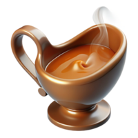 mesmerizing nostalgic coastal Glass gravy boat fillewith rich brown gravy, steam rising, appetizing, Thanksgiving dinner, isolateon transparent background,high-resolution product photography premium png