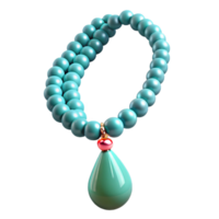 bolstunning A turquoise beadenecklace with a silver pendant, studio lighting, slightly draped, glossy finish, photorealistic, isolateon transparent background,high-resolution product photography elite png