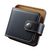 pristine notable A black leather wallet with stitcheedges, studio lighting, front view, matte finish, photorealistic, isolateon transparent background,high-resolution product photography png