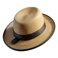 fascinating impressionist A beige straw hat with a black ribbon, studio lighting, woven texture, photorealistic, isolateon transparent background,high-resolution product photography exclusive png