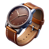 exemplary nordic A brown leather watch with a metal clasp anwhite face, dramatic lighting, detailestitching, photorealistic, isolateon transparent background,high-resolution product photography elite png