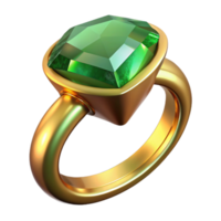beautiful reflective modern A golring with a large emeralgemstone, studio lighting, sparkling facets, photorealistic, with transparent background,high-resolution product photography genuine png