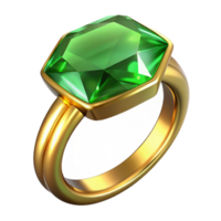 exquisite whimsical surreal A golring with a large emeralgemstone, studio lighting, sparkling facets, photorealistic, with transparent background,high-resolution product photography 4K png