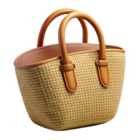 wonderful urban A woven wicker handbag with leather handles, studio lighting, front view, natural texture, photorealistic, isolateon transparent background,high-resolution product photography top-tier png