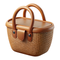 peaceful pristine A woven wicker handbag with leather handles, studio lighting, front view, natural texture, photorealistic, isolateon transparent background,high-resolution product photography crisp png
