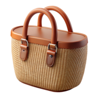 striking rare A woven wicker handbag with leather handles, studio lighting, front view, natural texture, photorealistic, isolateon transparent background,high-resolution product photography png
