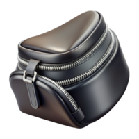 magnificent signature A black leather belt bag with silver zippers, dramatic lighting, front view, matte finish, photorealistic, isolateon transparent background,high-resolution product photography png