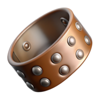 acclaimeretro A single leather cuff bracelet with silver studs, dramatic lighting, side view, studdetexture, photorealistic, with transparent background,high-resolution product photography luxury png