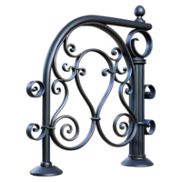 passionate serene Wrought iron frame, black finish, intricate scrollwork, dramatic lighting, side view, render, isolateon transparent background,high-resolution product photography handcrafted png