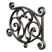 enchanting surreal Wrought iron frame, black finish, intricate scrollwork, dramatic lighting, side view, render, isolateon transparent background,high-resolution product photography museum quality png