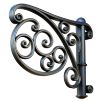 hypnotic industrial Wrought iron frame, black finish, intricate scrollwork, dramatic lighting, side view, render, isolateon transparent background,high-resolution product photography high quality png