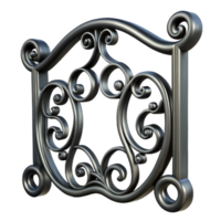 serene urban Wrought iron frame, black finish, intricate scrollwork, dramatic lighting, side view, render, isolateon transparent background,high-resolution product photography precision png
