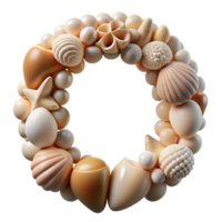 picturesque traditional A frame made of seashells, various shapes ansizes, natural colors, soft lighting, front view, isolateon transparent background,high-resolution product photography fine detail png