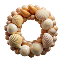 pristine geometric A frame made of seashells, various shapes ansizes, natural colors, soft lighting, front view, isolateon transparent background,high-resolution product photography detailed png