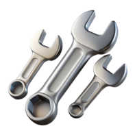 gorgeous remarkable Wrench set with various sizes anchrome finish, studio lighting, top-down view, detaileillustration, with transparent background,high-resolution product photography png