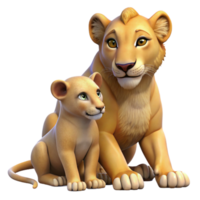 joyful elegant Lioness grooming her cub, tender expression, soft lighting, realistic, isolateon transparent background,high-resolution product photography luxury png