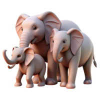 dreamy gorgeous Elephant family walking together, soft lighting, side view, realistic, isolateon transparent background,high-resolution product photography refined png
