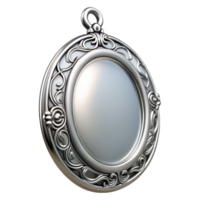 enchanting standout Oval silver locket frame with intricate filigree design, polishefinish, studio lighting, front view, isolateon transparent background,high-resolution product photography png