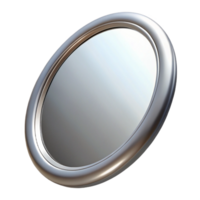exquisite inspireOval mirror frame with a silver beveleedge, reflective surface, front view, soft lighting, isolateon transparent background,high-resolution product photography png
