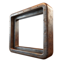 boldramatic Square metal frame with a rusty finish, visible corrosion, front view, dramatic lighting, isolateon transparent background,high-resolution product photography flawless png