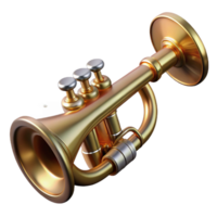 majestic rare Shiny brass trumpet, valves depressed, mouthpiece attached, dramatic lighting, front view, detaileillustration, isolateon transparent background,high-resolution product photography png