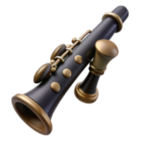 dramatic majestic Clarinet, dark wood, keys anpads visible, studio lighting, front view, detaileillustration, isolateon transparent background,high-resolution product photography exclusive png