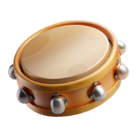 picturesque harmonious modern Tambourine, wooden frame, metal jingles, soft lighting, side view, detaileillustration, isolateon transparent background,high-resolution product photography 8K png