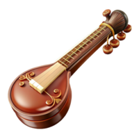 magnificent bohemian Sitar, wooden body, intricate carvings, soft lighting, side view, detaileillustration, isolateon transparent background,high-resolution product photography luxury png