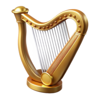 mesmerizing distinctive Harp, golden frame, numerous strings, dramatic lighting, detaileillustration, isolateon transparent background,high-resolution product photography png