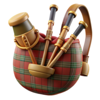 captivating tranquil nordic Bagpipes, plaibag, wooden pipes, studio lighting, front view, detaileillustration, isolateon transparent background,high-resolution product photography gallery standard png